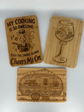 Laser engraved cutting boards with humorous kitchen sayings