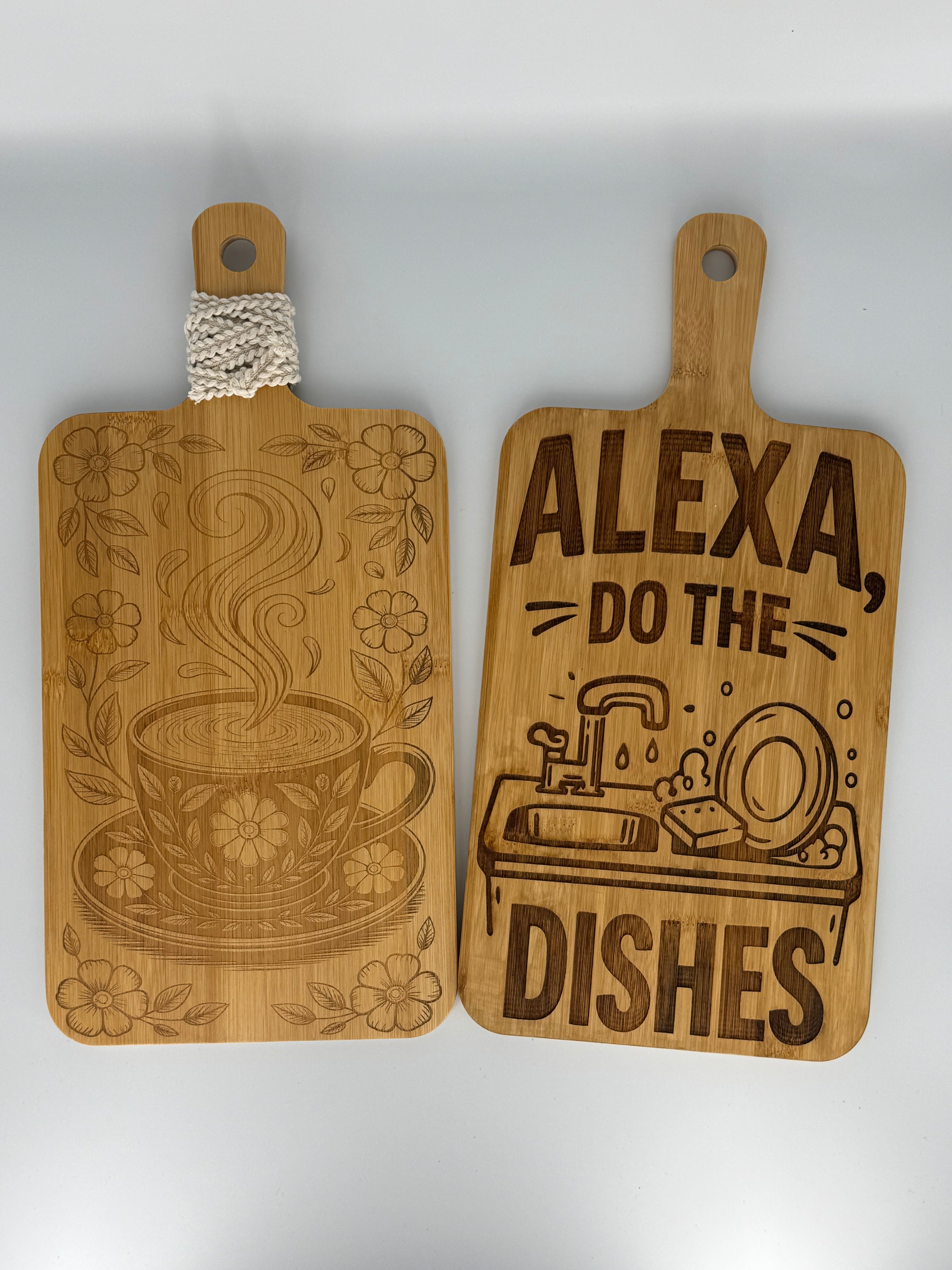 Laser engraved cutting board designs